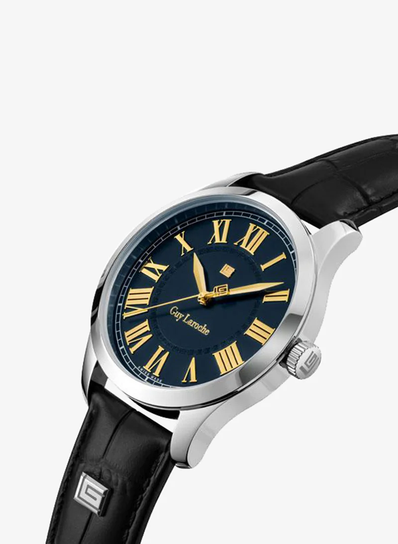 Guy Laroche Louise Blue Dial Black Leather Strap Analog Watch for Men 40mm