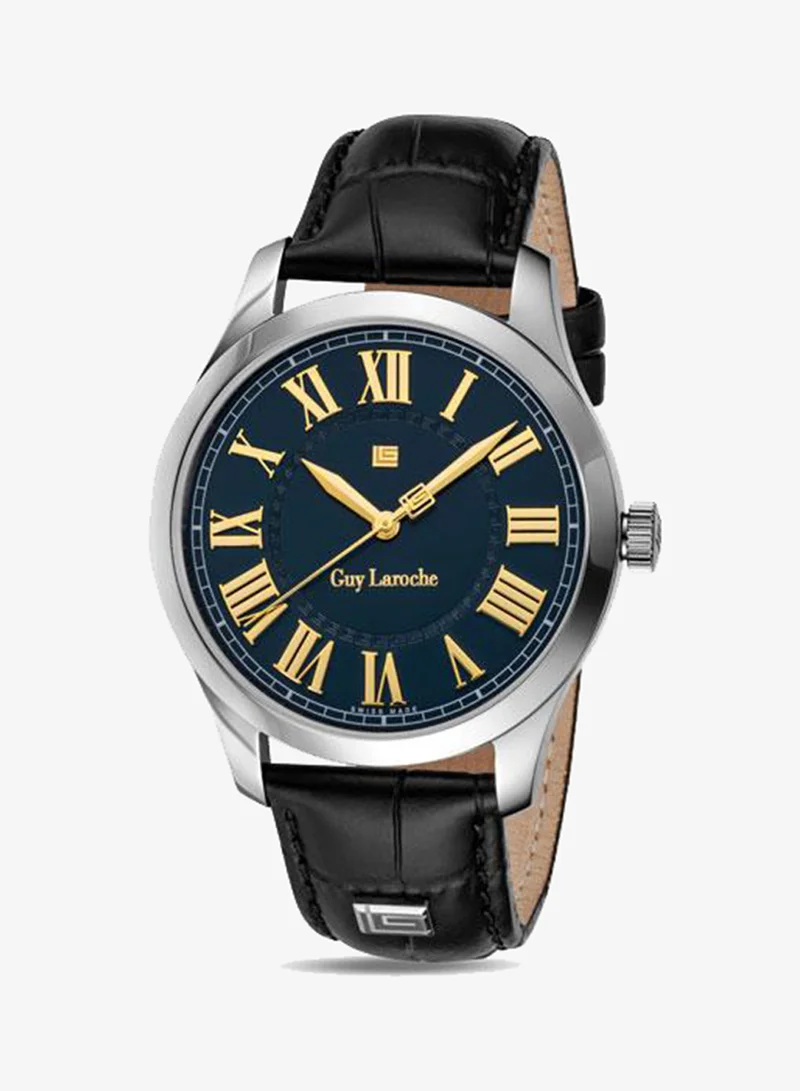Guy Laroche Louise Blue Dial Black Leather Strap Analog Watch for Men 40mm