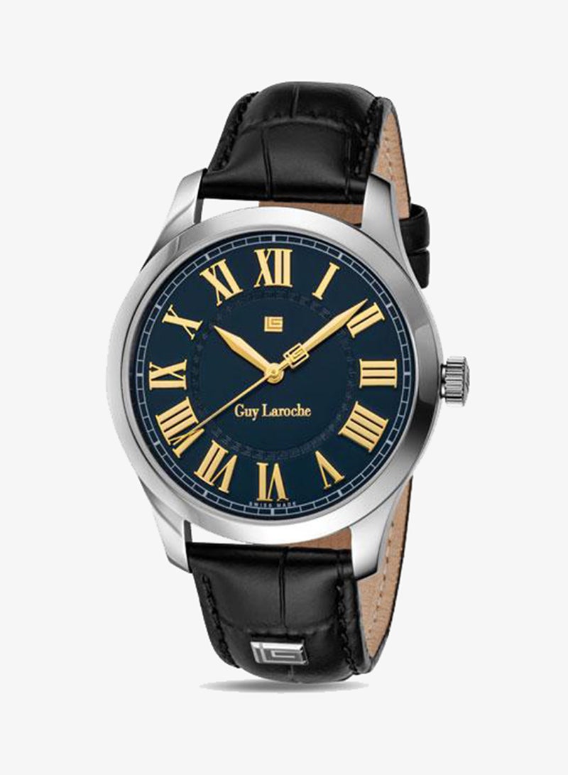 Guy Laroche Louise Blue Dial Black Leather Strap Analog Watch for Men 40mm - Image 1