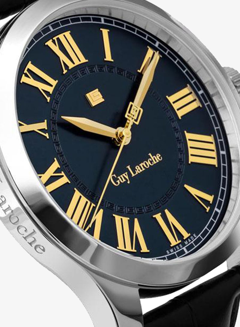 Guy Laroche Louise Blue Dial Black Leather Strap Analog Watch for Men 40mm - Image 4