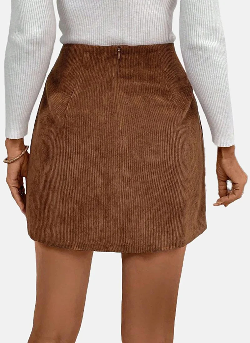 يونيكي Brown Solid Slim Fit Mini Skirt