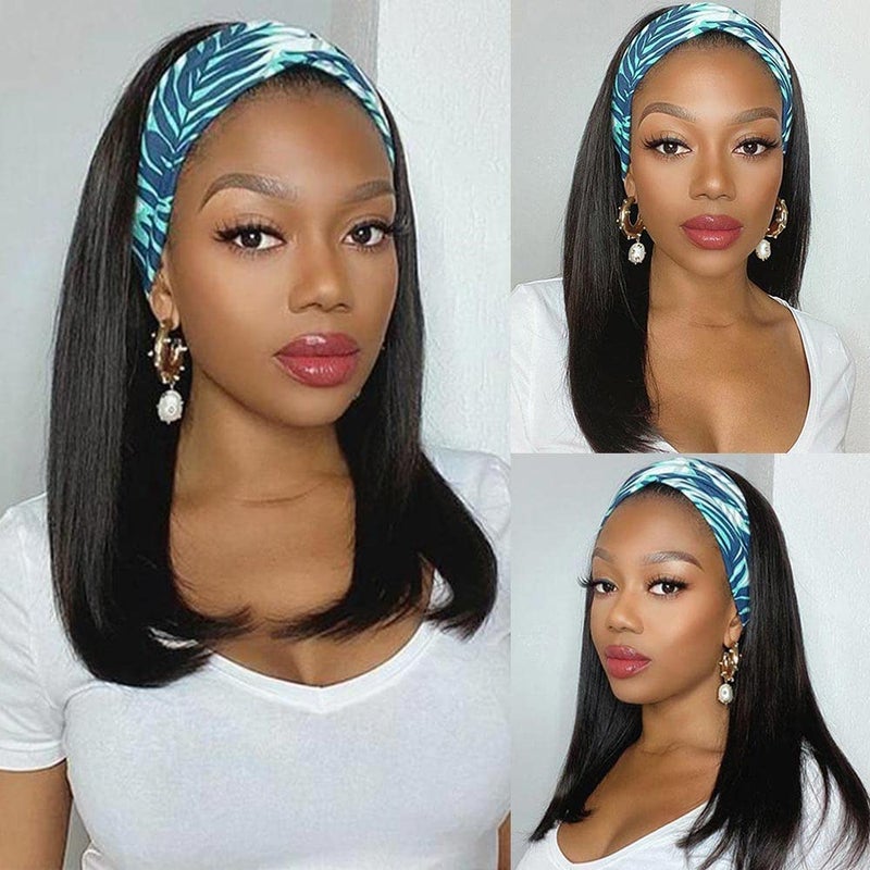 AISI Bob Headband Wig Human Hair Short Wigs for Black Women Straight 150 Density 16 Inch