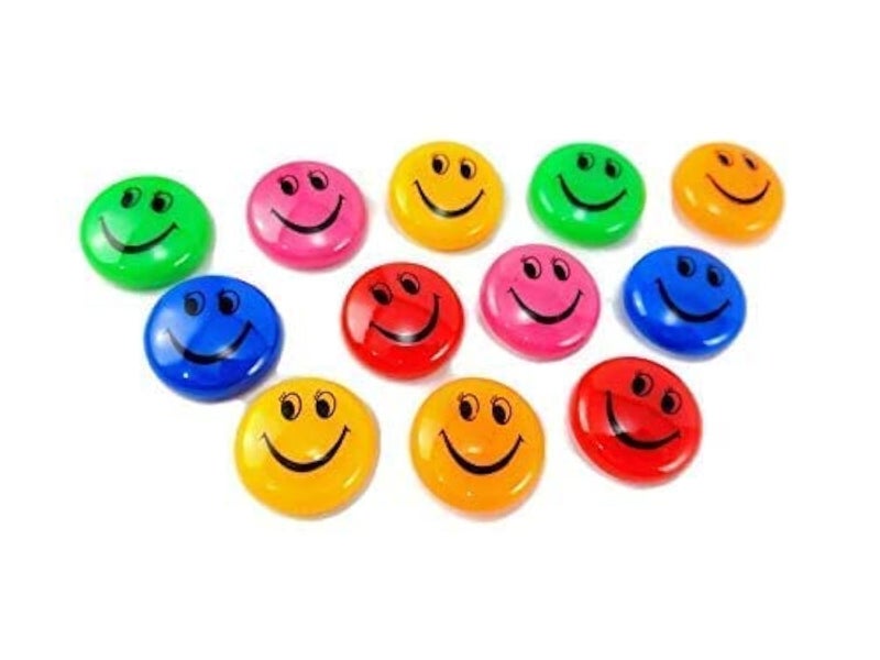 AmigozZ Multicolour, Set of 12 pcs Plastic Round Cartoon Emoji Smile Smiley Face Fridge Magnets(Size 30MM) - Image 1