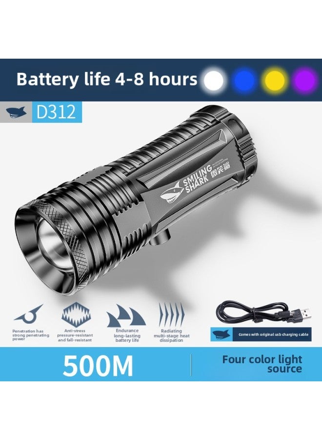 Smiling Shark Night Fishing Super Bright Flashlight Telescopic Focusing Camping Night Fishing Light Four-color Light Source Waterproof Lighting