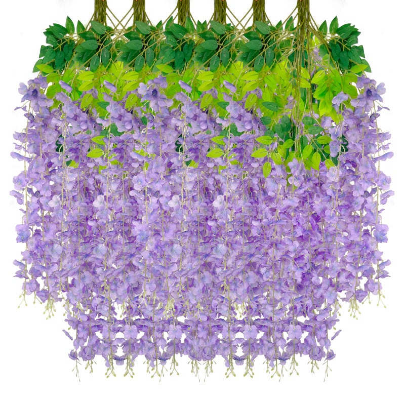 Luerbi 24 Pack Light Purple Wisteria Hanging Flowers Garland  3.77 Ft Light Purple Artificial Wisteria Flower Vines  Fake Light Purple Wisteria  Purple Flower Vine for Backdrop  Hanging Flower Garland Decor - Image 1