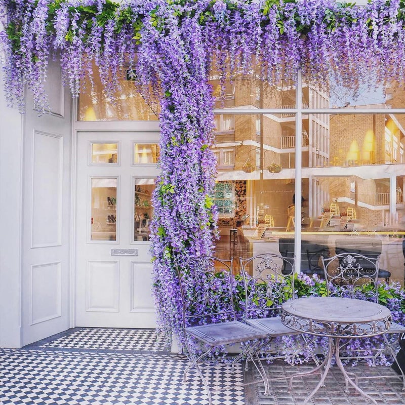 Luerbi 24 Pack Light Purple Wisteria Hanging Flowers Garland  3.77 Ft Light Purple Artificial Wisteria Flower Vines  Fake Light Purple Wisteria  Purple Flower Vine for Backdrop  Hanging Flower Garland Decor - Image 5