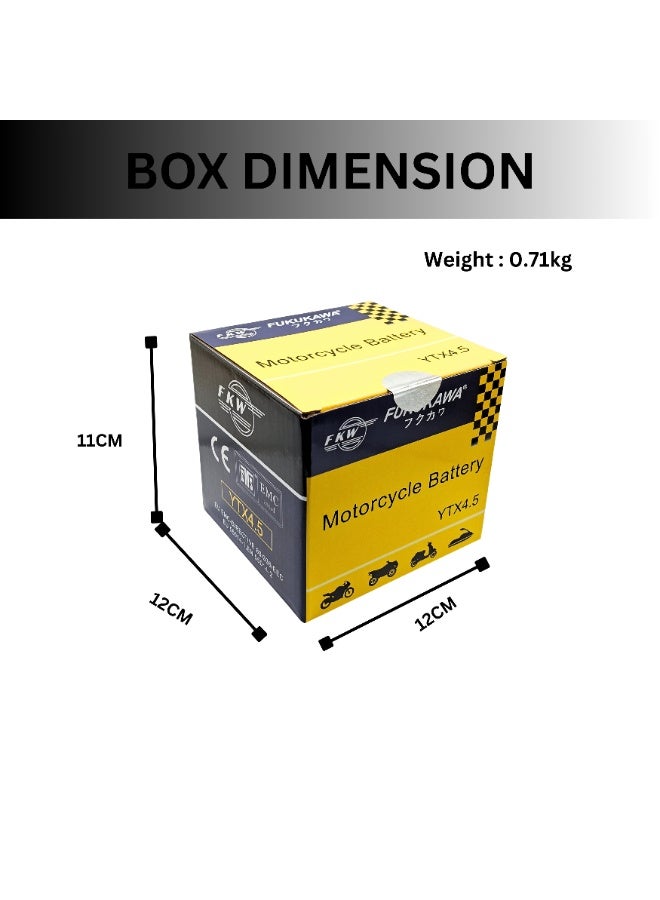 FUKUKAWA YTX4.5L-BS 12V 4Ah Fresh Pack AGM Motorcycle Battery with 6 Electrolyte Bottles – Maintenance-Free Sealed Design for Motorcycles, Scooters & ATVs - Image 3