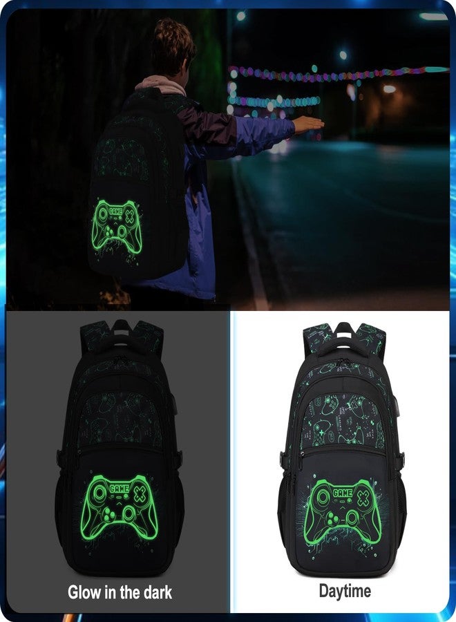 DIGOBAY Boys Backpack for School, 3PCS Cool Luminous Gamer Backpack for Boys with Lunch Box Pencil Case, Green, Daypack Backpacks - Image 5
