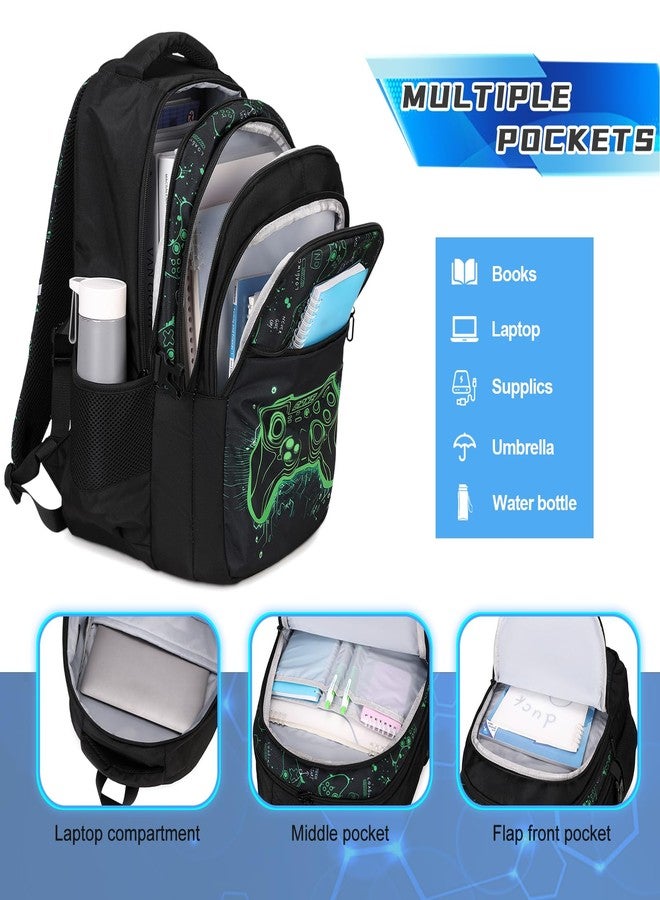 DIGOBAY Boys Backpack for School, 3PCS Cool Luminous Gamer Backpack for Boys with Lunch Box Pencil Case, Green, Daypack Backpacks - Image 3