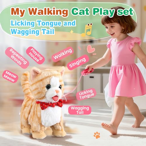 HCdoujoy Yellow Walking Cat for Girls Set Toy Talking Singing Animated Robot Kitty Interactive Plush for Cat for Kids Kitten Robotic Plush That Meow and Purrs Electric Robot for Toddlers Baby - Image 5