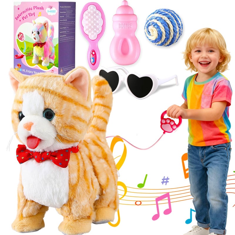 HCdoujoy Yellow Walking Cat for Girls Set Toy Talking Singing Animated Robot Kitty Interactive Plush for Cat for Kids Kitten Robotic Plush That Meow and Purrs Electric Robot for Toddlers Baby - Image 3