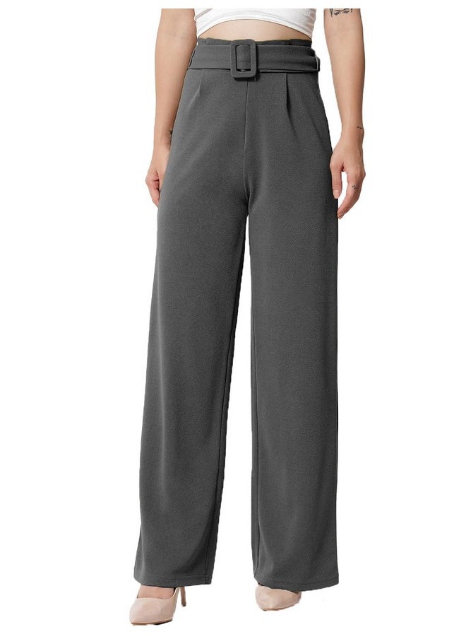 Kotty KOTTY Women Regular Fit Cotton Blend Trousers Dark Grey  - Image 1