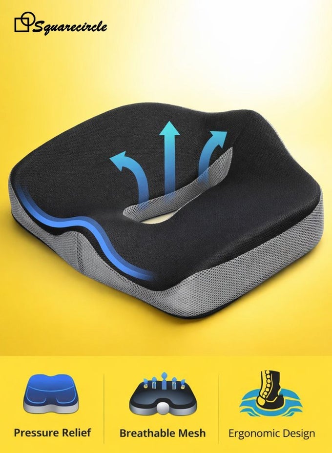 DONUT PILLOW CUSHION - GEL SEAT CUSHION FOR LONG SITTING, OFFICE CHAIR CUSHION TO RELIEVE SCIATICA, HEMORRHOID PILLOW CUSHION FOR TAILBONE PAIN DONUT PILLOW