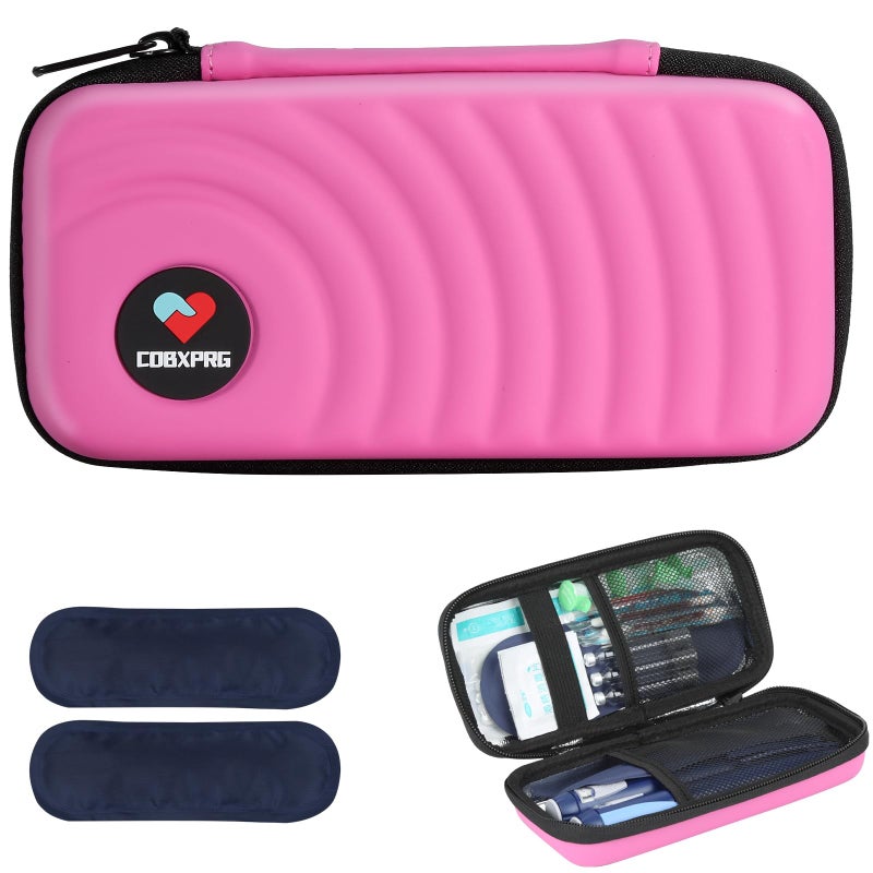 CDBXPRG Insulin Cooler Travel CaseDiabetic Cold Pack Organizer Bag with 2 Reusable Ice Packs for Insulin Pen and Other Medication Diabetic Supplies Pink