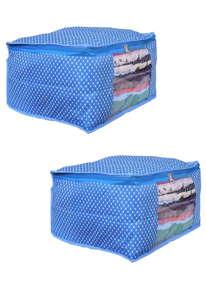 ABBASI Saree Cover Storage Bag Big for Clothes with Zip Organizer for Wardrobe, Large Design Boxes (Blue, Pack of 2) - Image 1