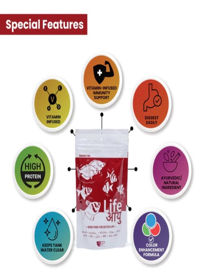 THE BRREED Life Aayu Color Enhancing Fish Food for Freshwater Fishes - Medium - 100g, All Life Stages, Pellet - Image 2