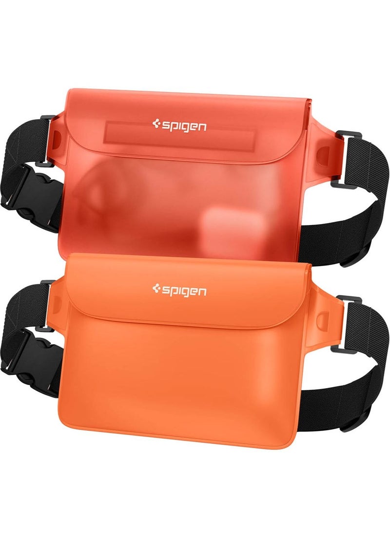 Spigen Aqua Shield Waterproof Pouch Bag A620 (2-Pack) Dry Bag with Adjustable Waist Strap for Beach Swimming Fishing Camping Canoeing Hiking Kayaking Paddle Boarding & Boating - Sunset Orange [2 PACK]  - Image 1