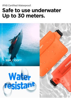 Spigen Aqua Shield Waterproof Pouch Bag A620 (2-Pack) Dry Bag with Adjustable Waist Strap for Beach Swimming Fishing Camping Canoeing Hiking Kayaking Paddle Boarding & Boating - Sunset Orange [2 PACK]  - Image 3