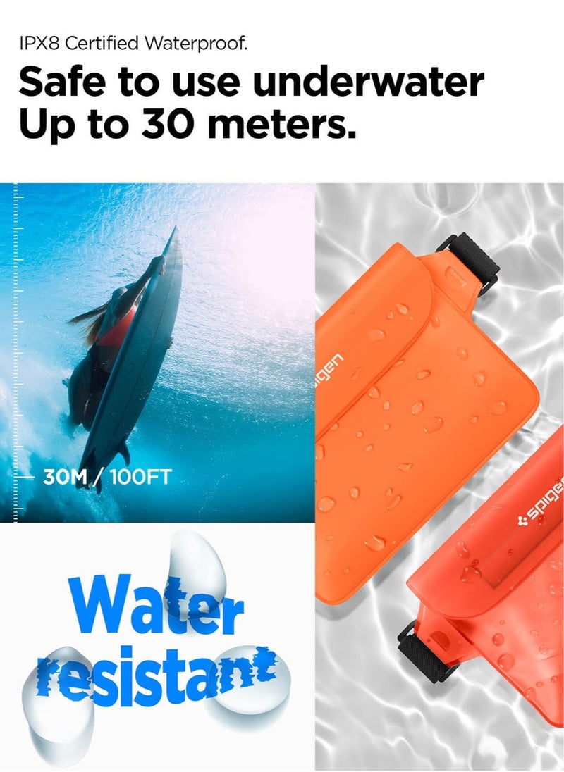 Spigen Aqua Shield Waterproof Pouch Bag A620 (2-Pack) Dry Bag with Adjustable Waist Strap for Beach Swimming Fishing Camping Canoeing Hiking Kayaking Paddle Boarding & Boating - Sunset Orange [2 PACK]  - Image 3