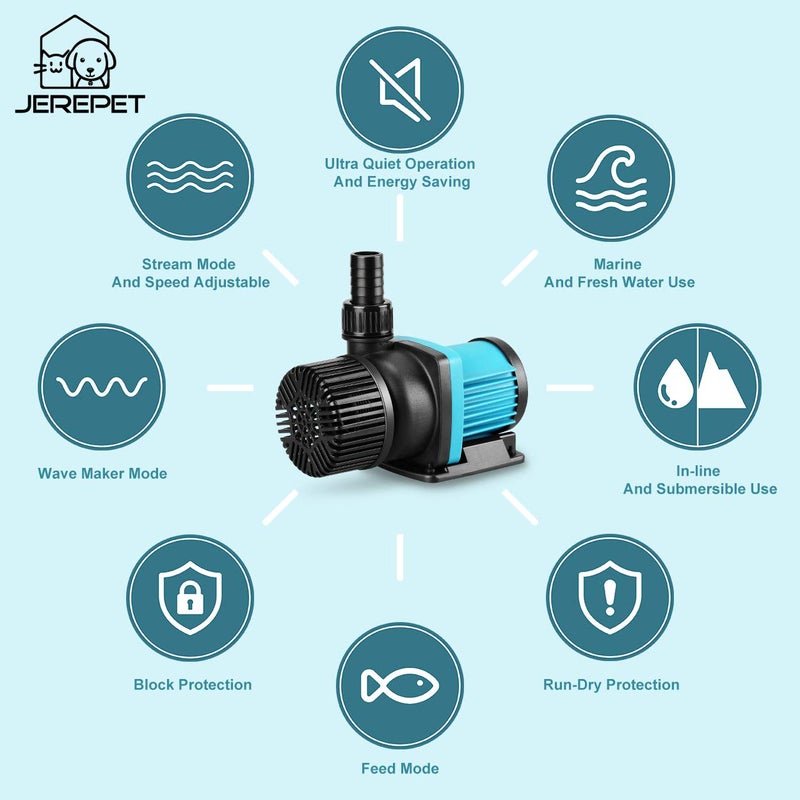 JEREPET 1850GPH 55W16FT Aquarium 24V DC Water Pump with Controller, Submersible and Inline Return Pump for Fish Tank,Aquariums,Fountains,Sump,Hydroponic,Pond,Freshwater and Marine Water Use - Image 2