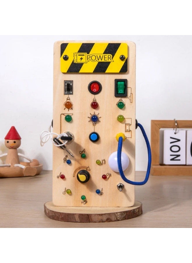 Capstro Wooden Busy Board for Toddlers with LED Lights, Switches, Buttons & Sensory Activities, Fine Motor Skill Learning Toy, Interactive Hands-On Activity Board – Music Busy Board - Image 2