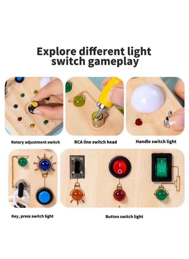 Capstro Wooden Busy Board for Toddlers with LED Lights, Switches, Buttons & Sensory Activities, Fine Motor Skill Learning Toy, Interactive Hands-On Activity Board – Music Busy Board - Image 4