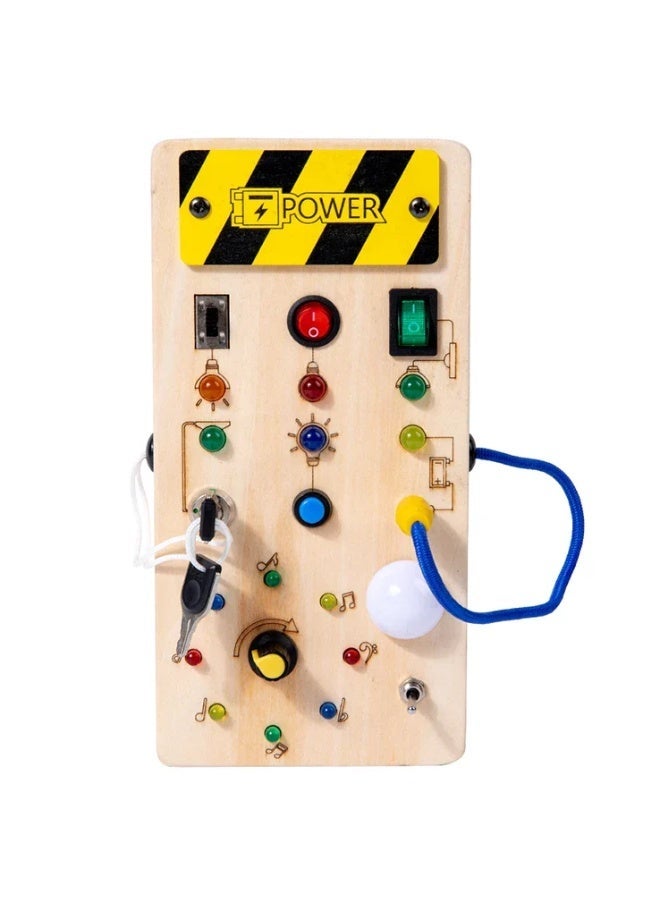 Capstro Wooden Busy Board for Toddlers with LED Lights, Switches, Buttons & Sensory Activities, Fine Motor Skill Learning Toy, Interactive Hands-On Activity Board – Music Busy Board - Image 1