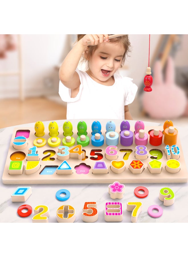 كرات خشبية، أحجية خشبية للأطفال، لوحة لوغاريتمية لتطوير الرسوم المتحركة، لعبة صيد ملونة، يد خشبية، أحجية ثلاثية الأبعاد - اللون: لوحة لوغاريتمية ثلاثة في واحد (صندوق جلد البقر المطبوع) - Image 2