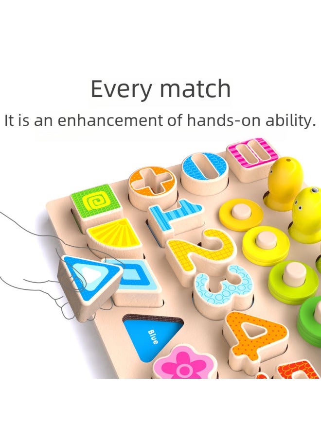 كرات خشبية، أحجية خشبية للأطفال، لوحة لوغاريتمية لتطوير الرسوم المتحركة، لعبة صيد ملونة، يد خشبية، أحجية ثلاثية الأبعاد - اللون: لوحة لوغاريتمية ثلاثة في واحد (صندوق جلد البقر المطبوع) - Image 4