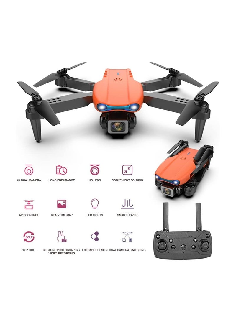 RC Drone with 4K Dual Camera Mini Drone Orange - Image 2
