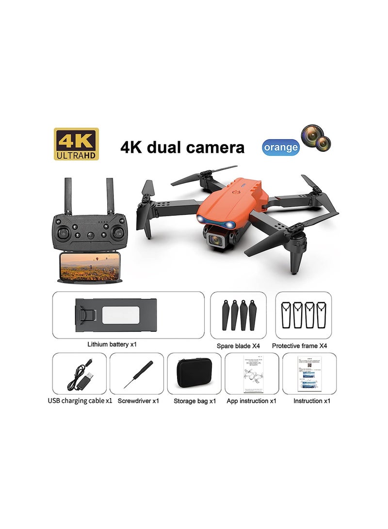RC Drone with 4K Dual Camera Mini Drone Orange - Image 5