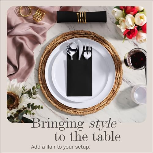 NAPEREE 100-Pack Disposable Napkins With Pocket For Flatware, Black Napkins Paper For Wedding, Dinner Or Party, Built-In Pocket For Silverware, Prefolded - Image 2