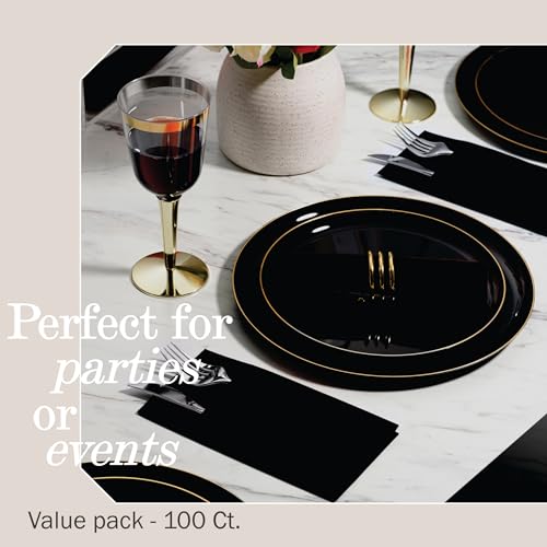 NAPEREE 100-Pack Disposable Napkins With Pocket For Flatware, Black Napkins Paper For Wedding, Dinner Or Party, Built-In Pocket For Silverware, Prefolded - Image 5
