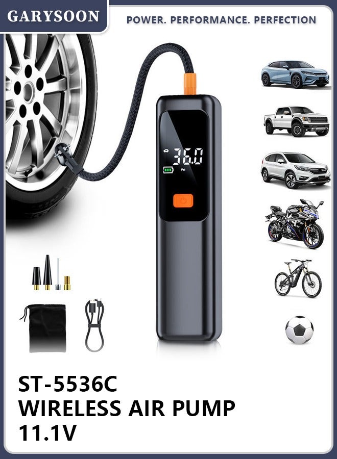 Garysoon 【GARYSOON】Cordless Tire Inflator, 90W Portable Air Pump 11.1V with Digital Pressure Display, LED Light, USB-C Charging for Car, Bike & Motorcycle - Image 1
