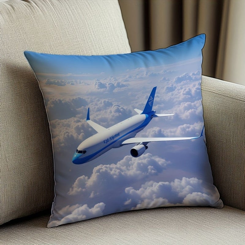 Royal Night Flight Airplane Cloud Square Plush Pillow Cover 18 X 18 Inches - Image 1