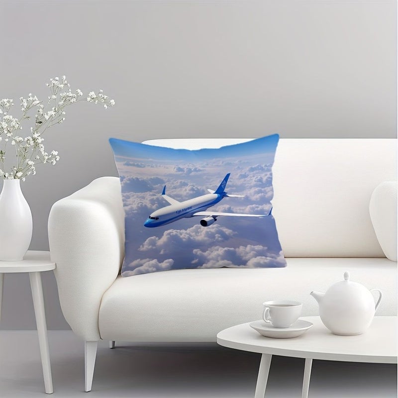 Royal Night Flight Airplane Cloud Square Plush Pillow Cover 18 X 18 Inches - Image 5