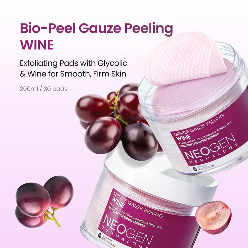 DERMALOGY by NEOGENLAB Bio-Peel Gauze Peeling Pads (Wine, 30 pads) - Exfoliating & Firming Peeling Pad with PHA & Red Wine & Resveratrol & Acid Hyaluronic - Korean Skin Care - Image 2
