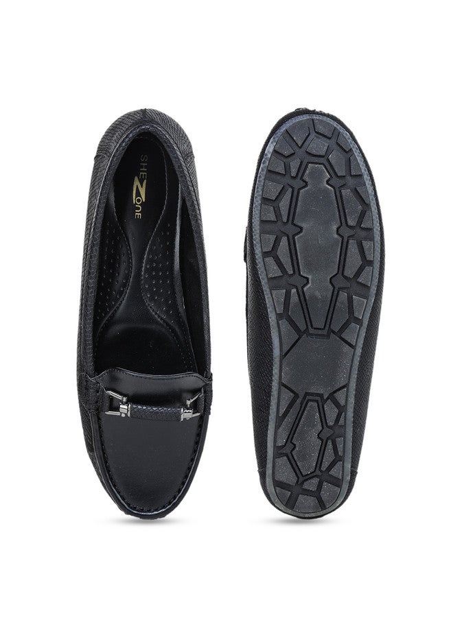 She Zone أحذية شوزون السوداء ذات الملمس للنساء - Image 5