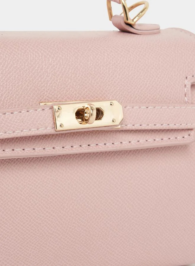 Styli Textured Handbag with Turn-Lock Closure