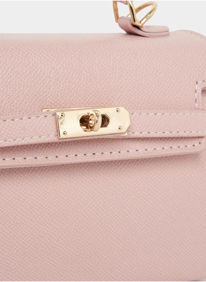 Styli Textured Handbag with Turn-Lock Closure  - Image 3