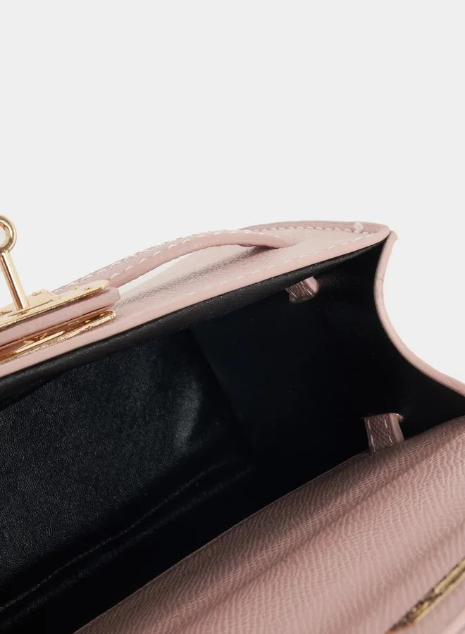 Styli Textured Handbag with Turn-Lock Closure