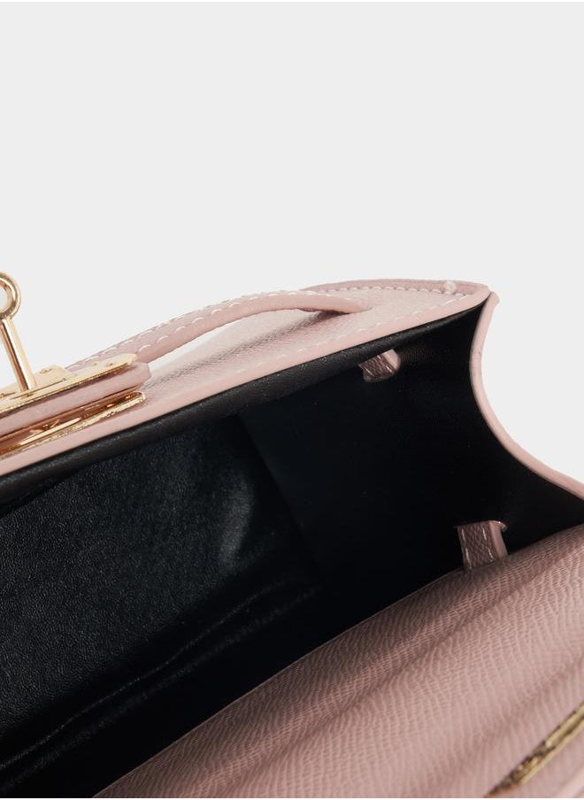 Styli Textured Handbag with Turn-Lock Closure  - Image 4