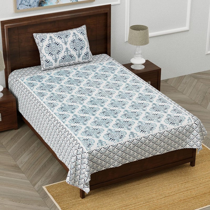 EasyGoods® 240 TC Cotton Bedsheet for Single Bed -Blue |MonarchSingle03 Bedsheet Single Size Bed Cotton|Single Size Bedsheet|Single Bedsheet with 1 Pillow Cover 59x88 Inch| Handcrafted Bed Sheets - Image 1