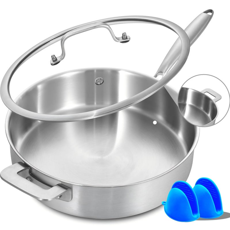 LOLYKITCH SautÃ© Pan, 7 QT Tri-Ply Stainless Steel Deep Cooking Pot, 12 Inch Everyday Pan with Lid, Large Induction Frying Skillet Compatible with All Cooktops, Two Ergonomic Handles for Conversion - Image 1