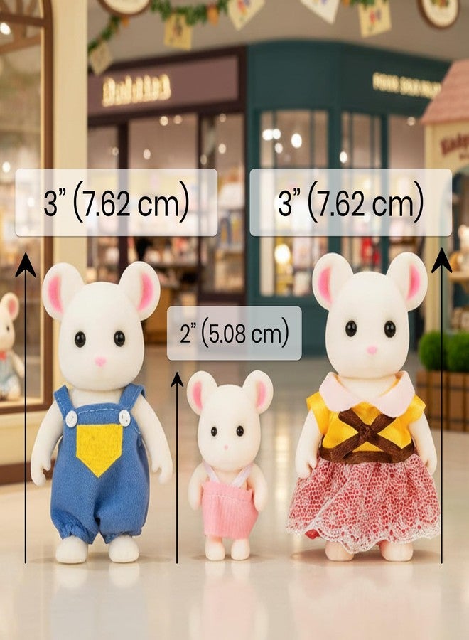 OLEOCA Family White Mouse Figures - Set of 3 Collectible Flocked Mini Dolls with Removable Clothes, Miniature Dollhouse Pretend Play Figures for Kids Ages 3+ - Image 3