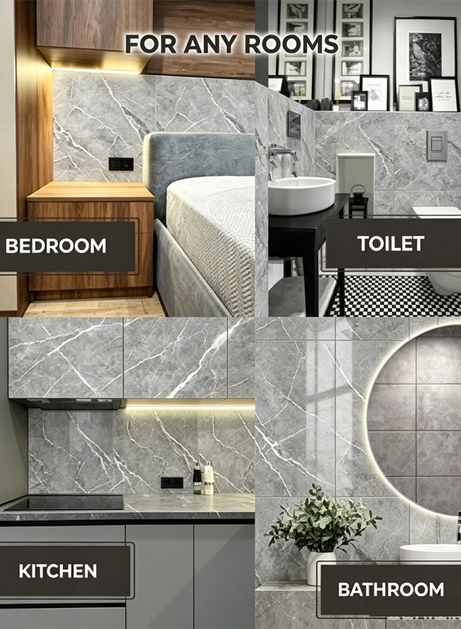 Comysubao 6/12-Pack Wall Panels for Interior Wall Decor, Glossy Marble Pattern Wallpaper Self Adhesive Waterproof Oil Resistant Accent Wall Paneling, Decorative Wall Stickers Ideal for Home Decor and Renovation Durable Wall Covering Solution, Grey - Image 3