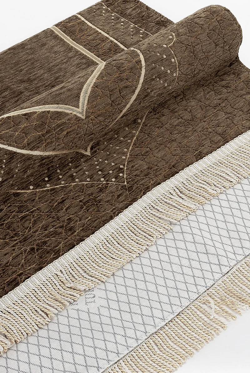 ايهفان اونلاين Mihrap Patterned Lined Chenille Prayer Rug - Brown