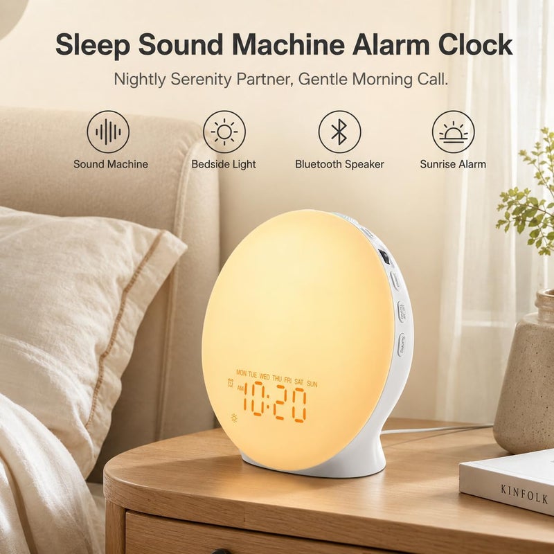 Jall Sleep Sound Machine Sunrise Alarm Clock with 25 White Noise Nature Sounds, Wake Up Light for Bedrooms, Bluetooth Speaker, 8-Hour Sleep Timer, 17 Color Dimmable Lights - Image 2