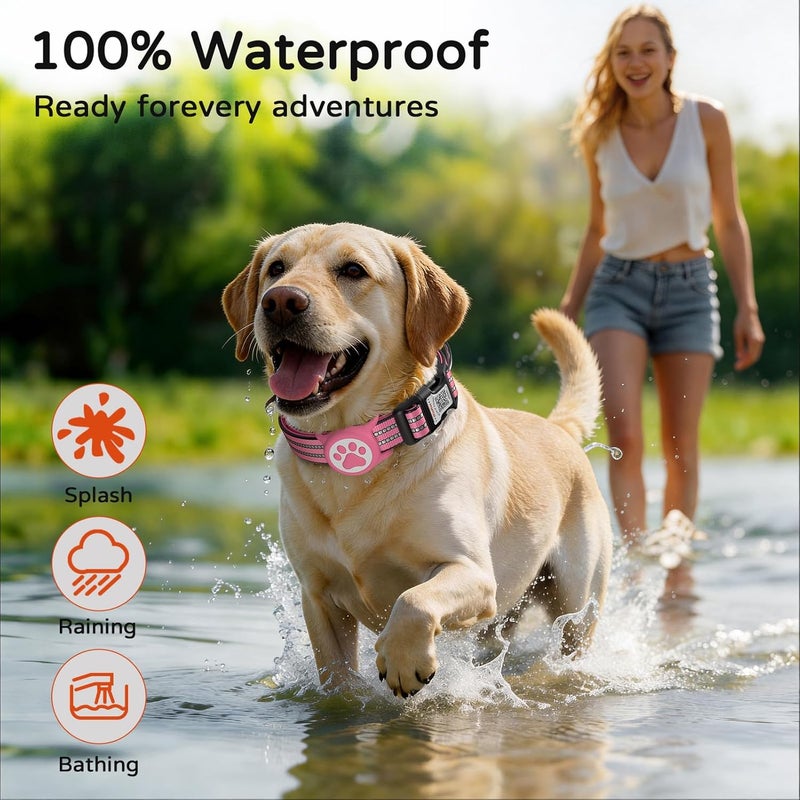 ILFINDYOU AirTag Dog Collar, IP69 Waterproof Apple AirTag Holder for Reflective Dog Collar, QR Code Personalized Dog Tags (Rose Red, Small) - Image 3