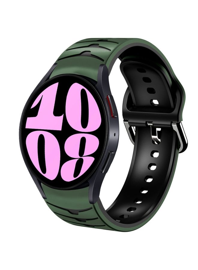 Replacement Strap For Samsung Galaxy Watch 6 44mm Curved Texture Silicone Watch Band Army Green+Black